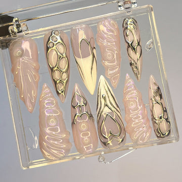 Free Style Silver 3D Gel Almond Press On Nails, Handpainted Fake/False Nails, Prom/Event/Birthday Nails, Goth/Gothic/Y2K/Aura Nail