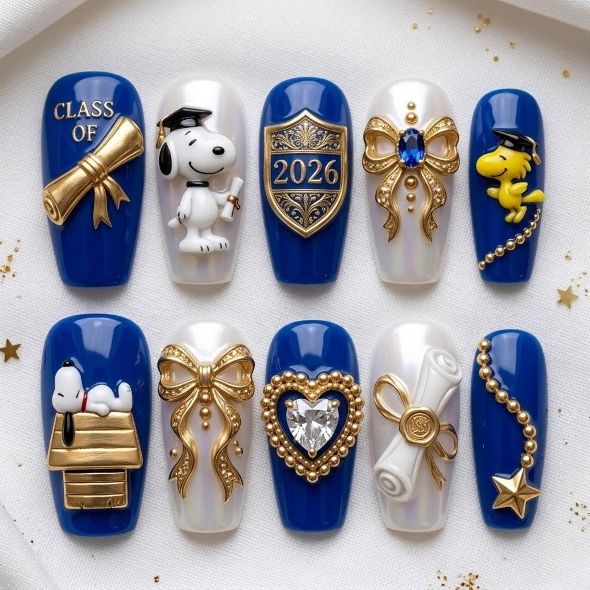 Luxury Graduation 2026 3D Snoopy Diploma Press-on Nails
