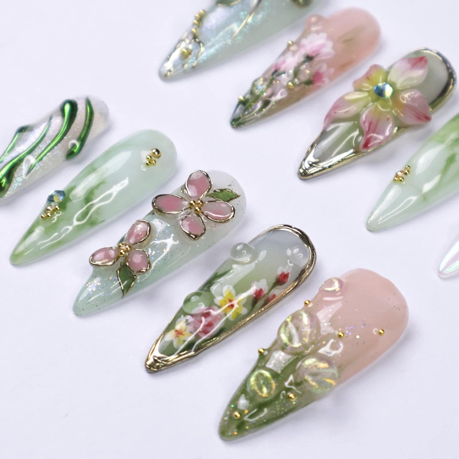 Press On Nails Dragonfly with Pink Flower