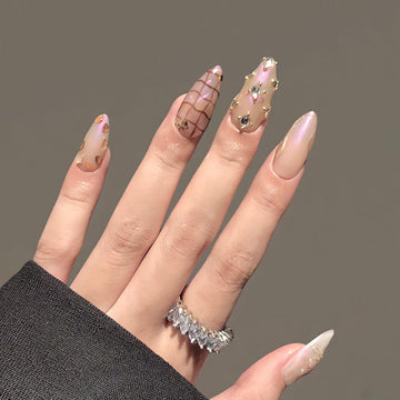 Pearl Sparkling Stone Long Stiletto Press On Nails, Fake Nails, Long Nails Press On, Luxury Glue On Nails, Holiday Nail, Gift For Her