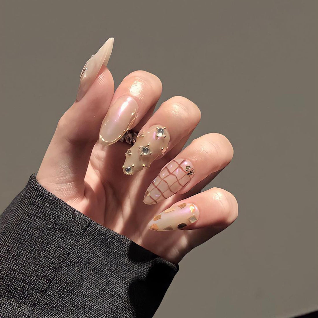Pearl Sparkling Stone Long Stiletto Press On Nails, Fake Nails, Long Nails Press On, Luxury Glue On Nails, Holiday Nail, Gift For Her