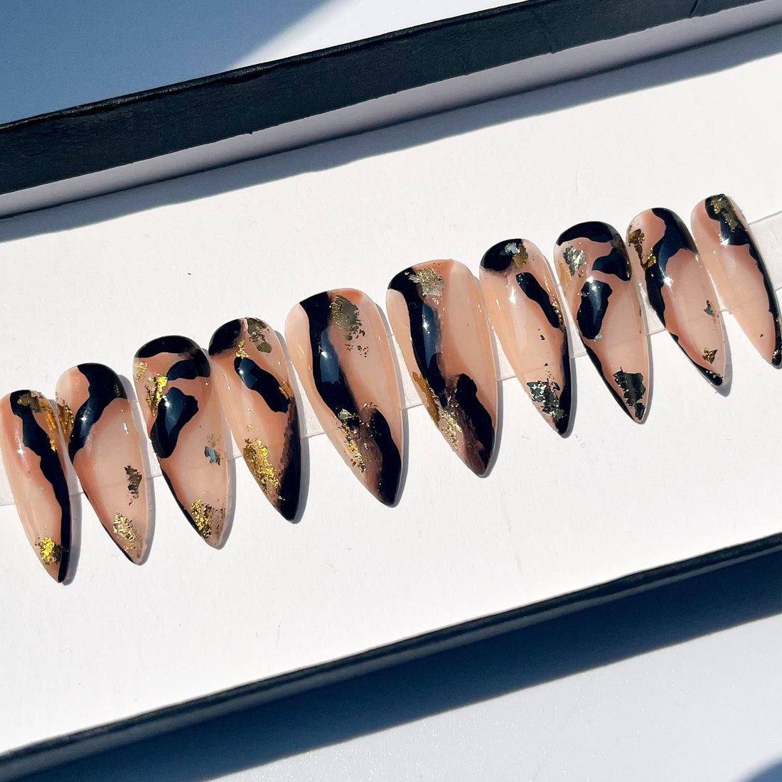 Gold With Amber Effect Long Stiletto Press On Nails, Luxury False Nails, Glue On Nails, Acrylic Nails, Stiletto Nails, Fake Nails