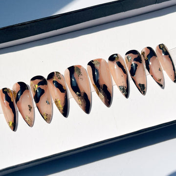 Gold With Amber Effect Long Stiletto Press On Nails, Luxury False Nails, Glue On Nails, Acrylic Nails, Stiletto Nails, Fake Nails