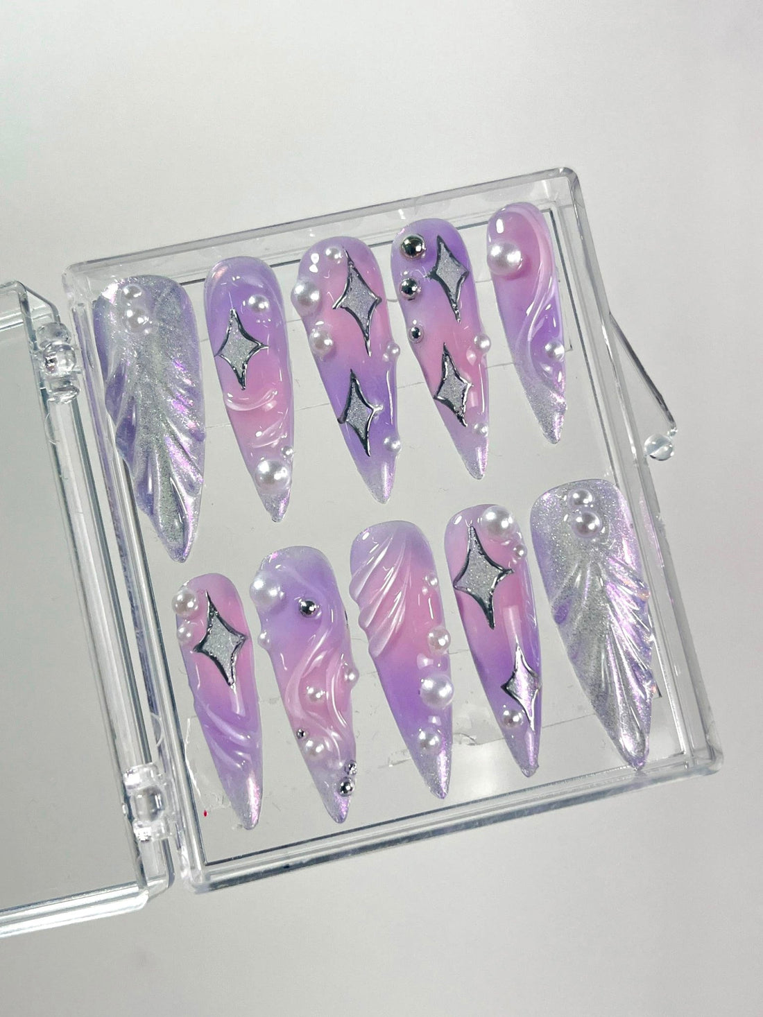 Free Style Purple Mermaid 3D Gel Long Stiletto Press On Nail, Custom Fake Nail, Y2K Fake/False Nail, Event Birthday Prom Holiday Nail