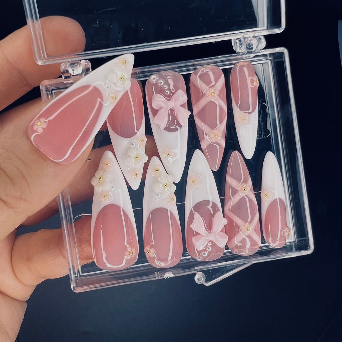 Blush Pink Ballerina 3D Gel Long Stiletto Press On Nails, Cute Design Fake Nails, Elegance Nail Art for Birthday, Holiday, Party, Event