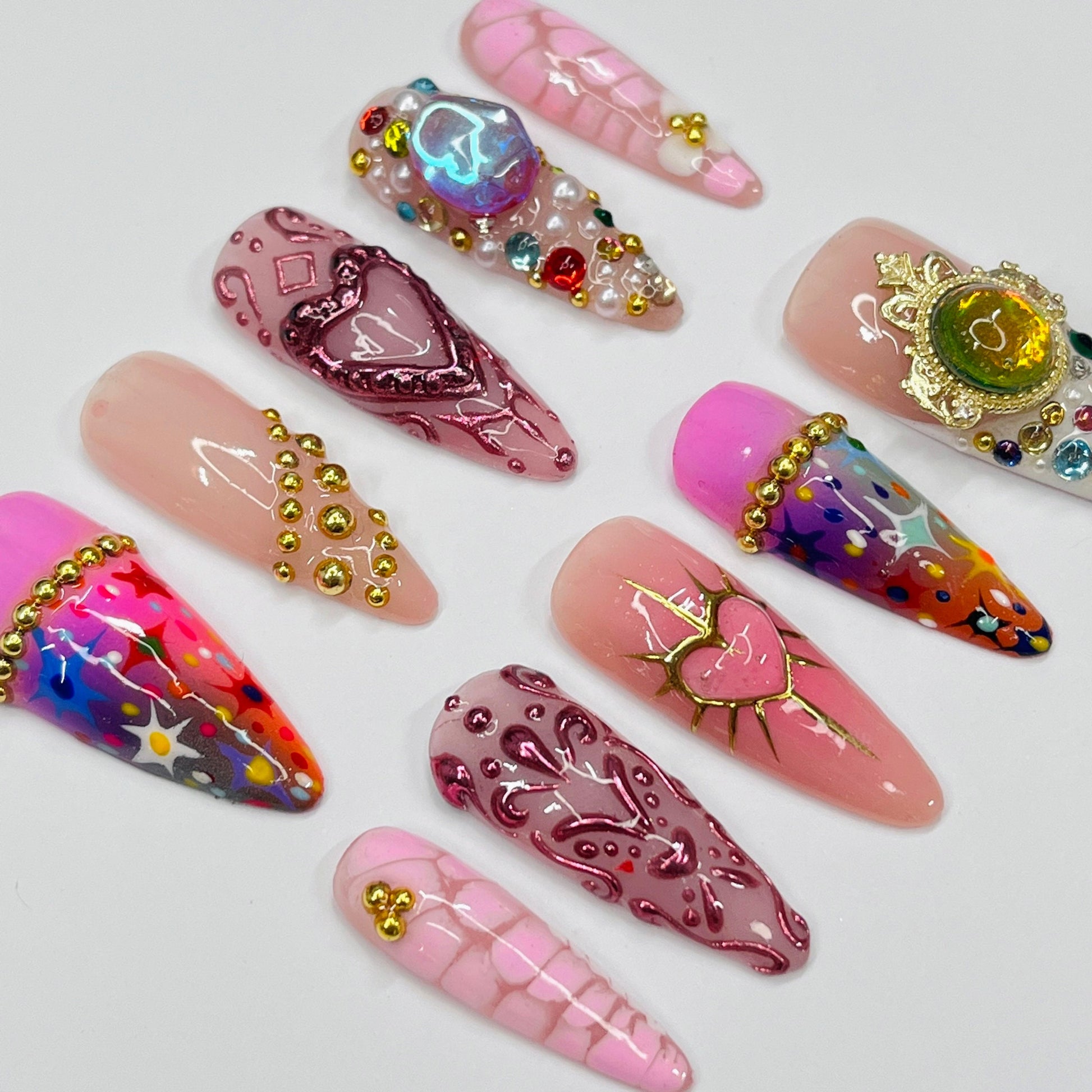 Royal Jelly Long Almond Press On Nails, Handmade Fake Nails, Unique Nails for Birthday Event Photograph Holiday Birthday Vacation