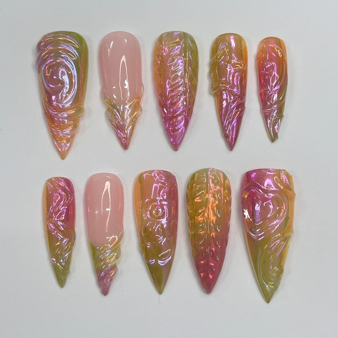 FreeStyle Chrome Long Stiletto Press on nails, Fake/False Nails, Prom/Party/Trip Nails, 3D Gel Nail Art, Gift for Her/BFF/Mom