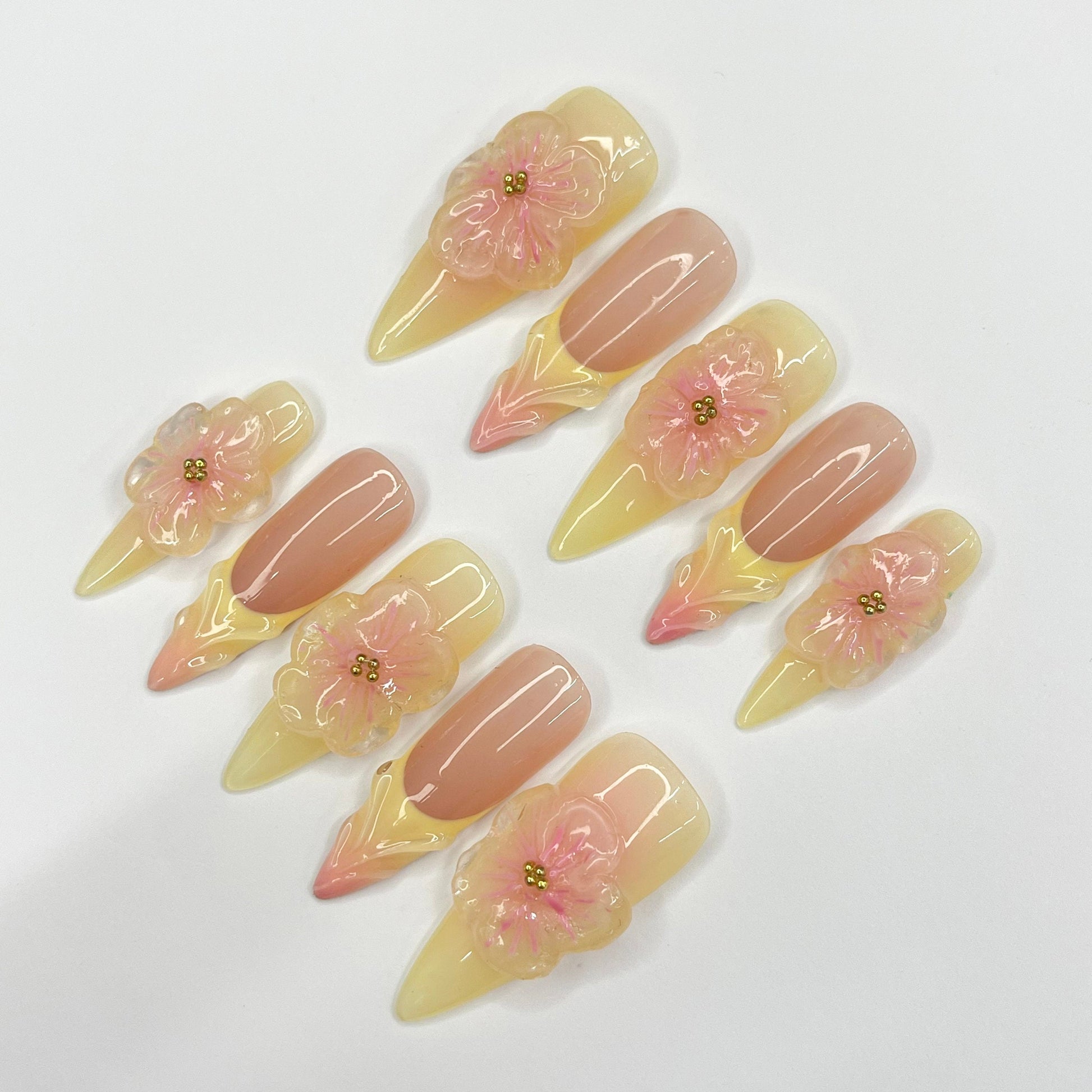 Fairy Dream Flower Garden Long Almond Press On Nails, 3D Gel Fairycore Fake Nails, Dreamy Nails for Birthday Vacation Holiday