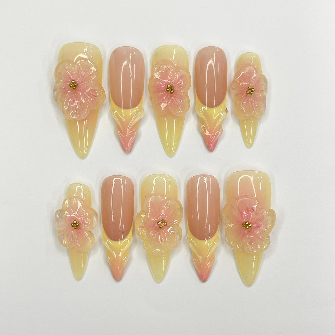 Fairy Dream Flower Garden Long Almond Press On Nails, 3D Gel Fairycore Fake Nails, Dreamy Nails for Birthday Vacation Holiday